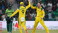 AP Photo/K.M. Chaudary : Australia's Matthew Kuhnemann, right, celebrates with Cooper Connolly after taking the wicket of Pakistan's Babar Azam, left, during the third one-day international cricket match between Pakistan and Australia, in Lahore, Pakistan, Thursday, June 4, 2026. 