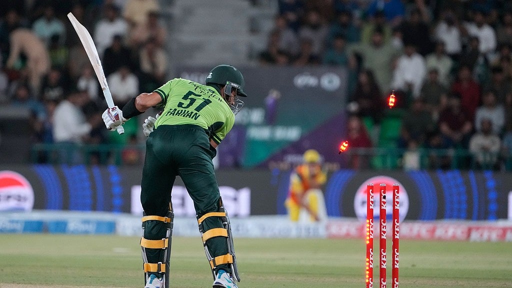 Pakistan's Sahibzada Farhan is bowled out by Australia's Nathan Ellis during the third one-day international cricket match between Pakistan and Australia, in Lahore, Pakistan, Thursday, June 4, 2026. - AP Photo/K.M. Chaudary
