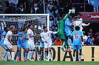 Denmark Vs DR Congo, FIFA International Friendly 2026: Danes Play Out Goalless Draw In Liege | Photo: AP/Omar Havana : DR Congo's Lionel Mpasi saves the ball during the international friendly soccer match between DR Congo and Denmark in Liege, Belgium.