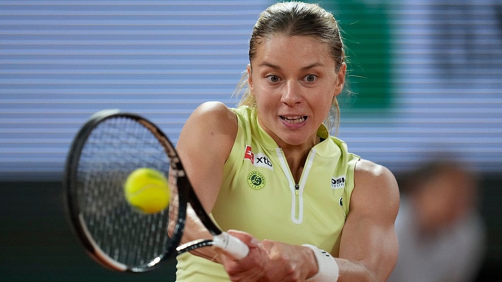 Poland's Maja Chwalinska returns to Russia's Diana Shnaider during the semifinal tennis match at the French Open in Paris, Thursday, June 4, 2026. - AP Photo/Christophe Ena
