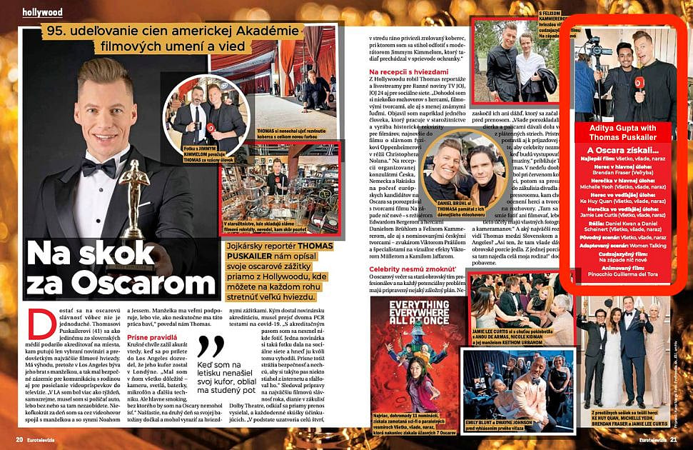 Magazine-style article page featuring an Oscar-themed story with event photos and portraits.