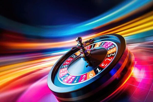 A spinning roulette wheel on a colorful background