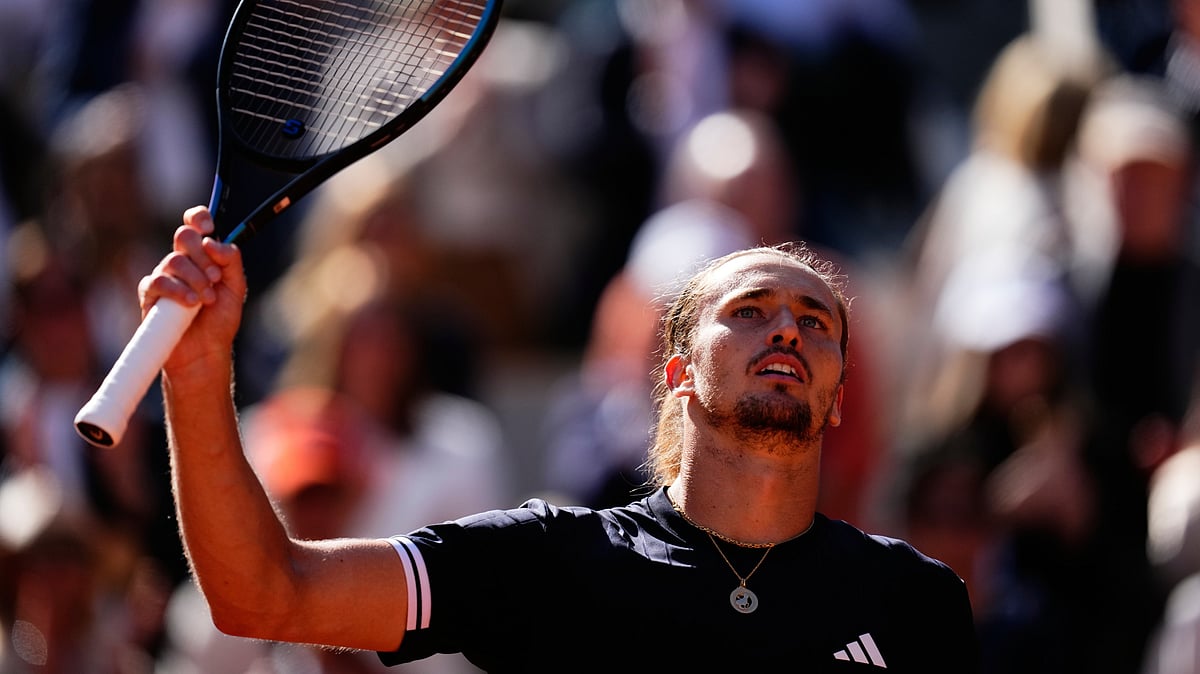 Germany's Alexander Zverev reacts after winning the semifinal tennis match against Czech Republic's Jakub Mensik at the French Open. - AP Photo