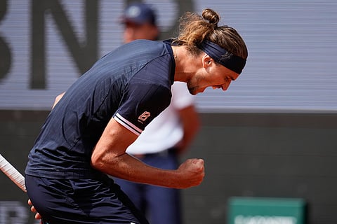 Germany's Alexander Zverev reacts during the semifinal tennis match against Czech Republic's Jakub Mensik at the French Open in Paris.