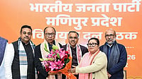 ANI : BJP Manipur leader Adhikarimayum Sharda Devi and other BJP leaders. (@tarunchughbjp X ANI Photo
