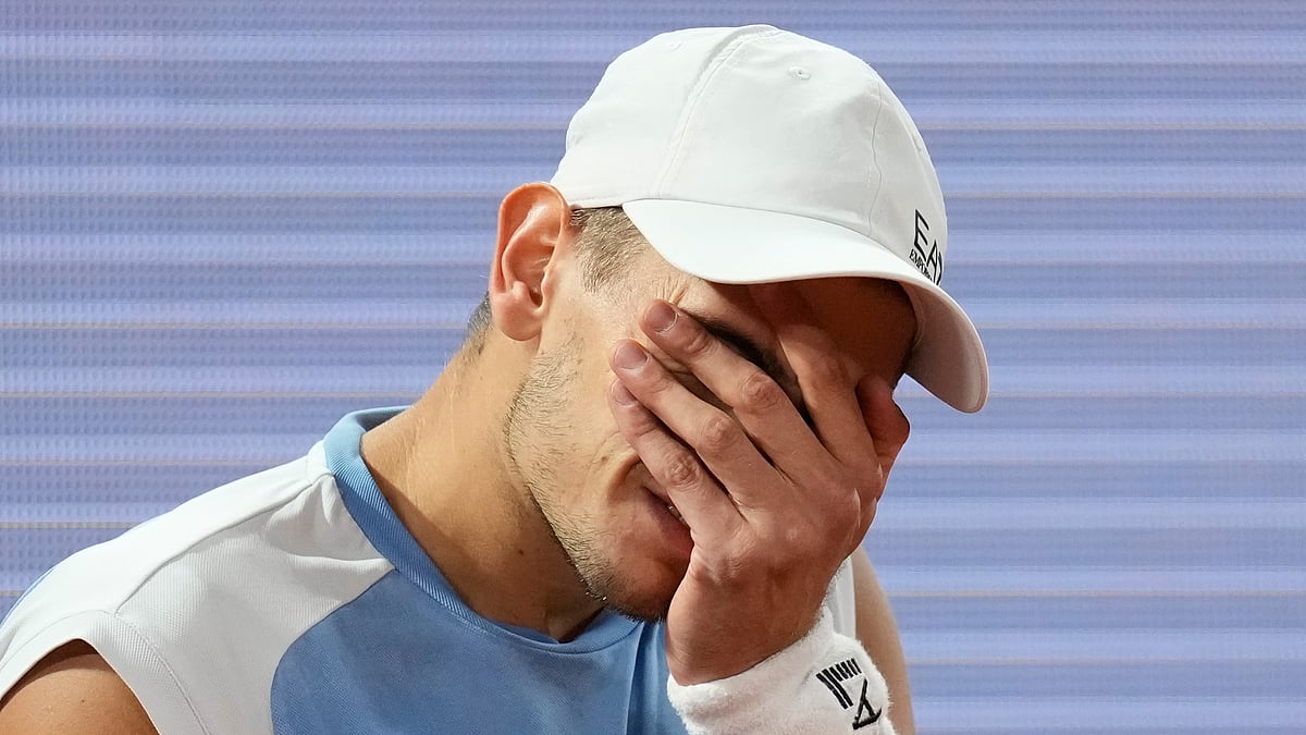 Italy's Matteo Arnaldi reacts during the quarterfinal tennis match against Italy's Matteo Berrettini at the French Open in Paris. - AP Photo