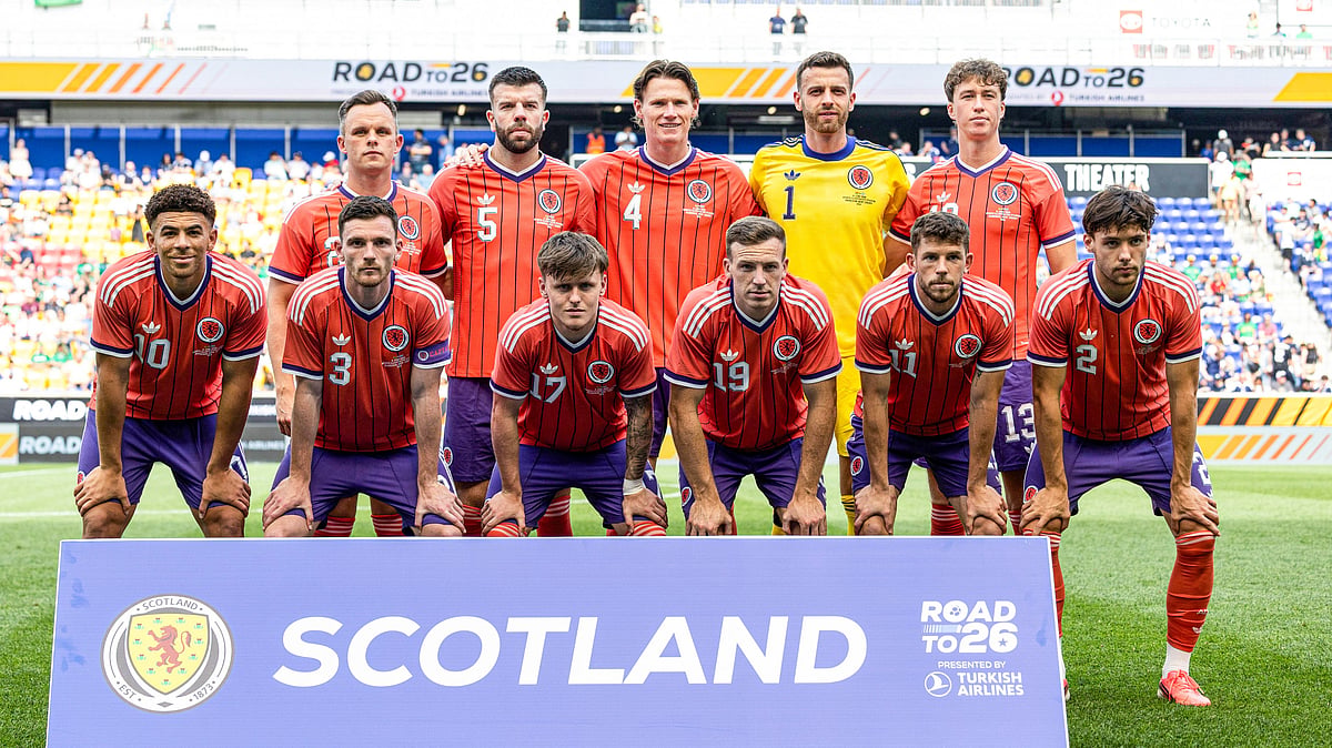 Scotland footballers pose ahead of International Friendly against Bolivia at the Red Bull Arena in Harrison, New Jersey. - ScotlandNT/X
