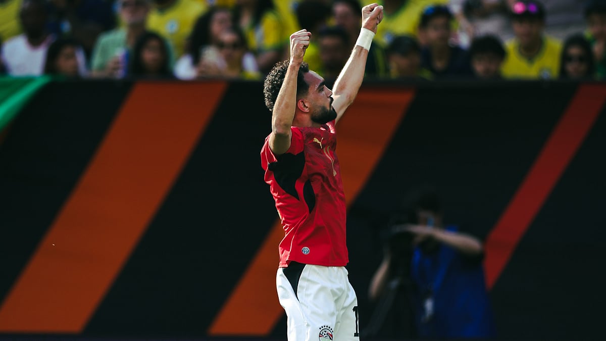 Mostafa Ziko celebrates after scoring a goal for Egypt against Brazil in International Friendly at the Huntington Bank Field in Cleveland, Ohio. - EgyptNT_EN/X