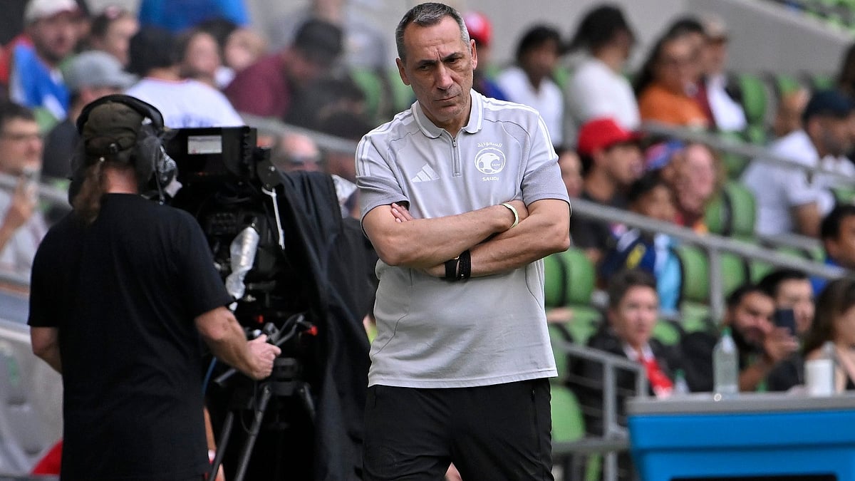 Saudi Arabia head coach Georgios Donis, right, watches play during the first half of an international friendly soccer match against Puerto Rico, Friday, June 5, 2026, in Austin, Texas. - AP Photo/Darren Abate