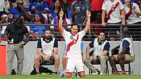AP Photo/Rebecca Blackwell : Peru defender Renzo Garces celebrates scoring his side's first goal during the second half of an international friendly soccer match against Haiti on Friday, June 5, 2026, in Miami.