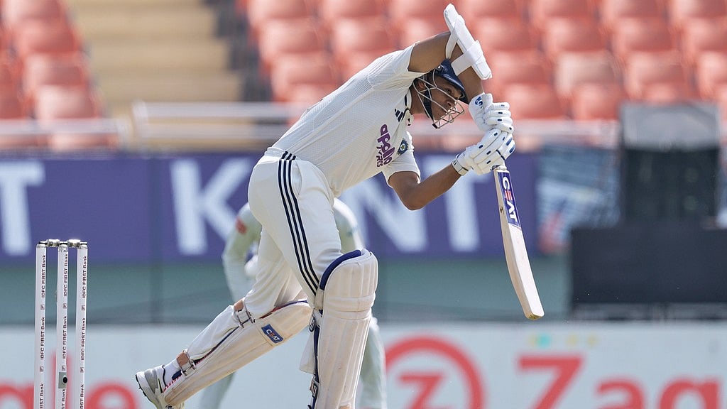 India's Yashasvi Jaiswal bats on Day 1 of the Test match between Afghanistan and India in New Chandigarh, India on Saturday, June 6, 2026. - AP Photo/Ashwini Bhatia