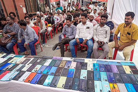 Lost mobile phones were distributed to their owners at GRP Cantt Railway Police station, in Varanasi, Uttar Pradesh.