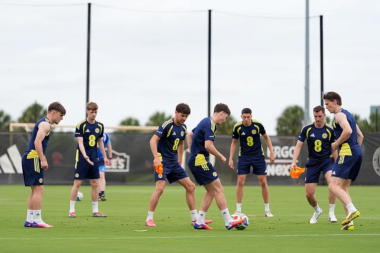 Scotland players work out during a training session for the national soccer team in Fort Lauderdale. - AP Photo
