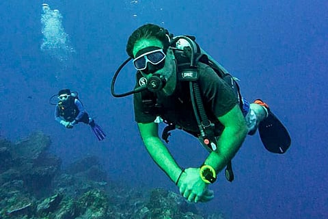 In this image posted on June 5, 2026, Congress leader Rahul Gandhi does scuba diving during a visit to the Andaman and Nicobar Islands.