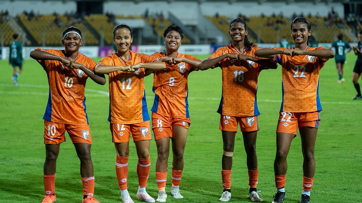 Indian players celebrate after scoring against Bangladesh in SAFF Women's Championships 2026. - IndianFootball/X