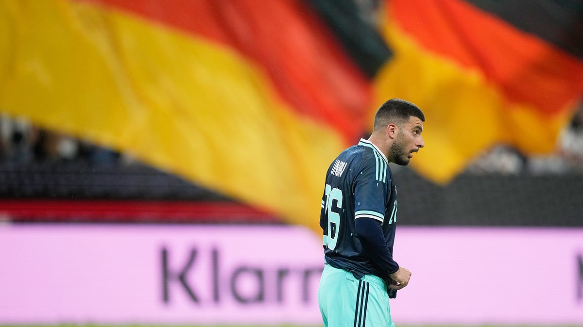 Germany's Deniz Undav gestures during the friendly soccer match between Germany and Finland in Mainz, Germany. - AP Photo
