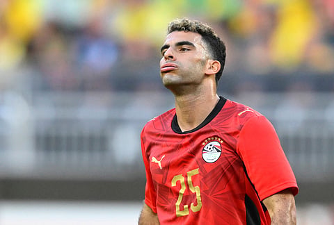 Egypt's Zizo reacts after missing a goal-attempt during an international friendly soccer match against Brazil in Cleveland.