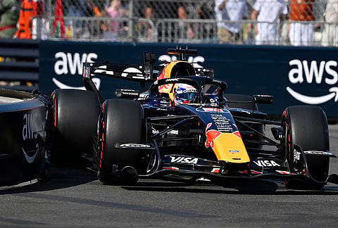 Red Bull driver Max Verstappen of the Netherlands steers his car during the qualifying session for the Monaco F1 Grand Prix, at the Monaco racetrack.