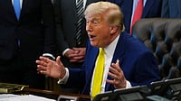 AP Photo/Julia Demaree Nikhinson : Donald Trump in an interview said that he may attend Game 3 and 4 of NBA Finals 2025-26 at  the Madison Square Garden.  