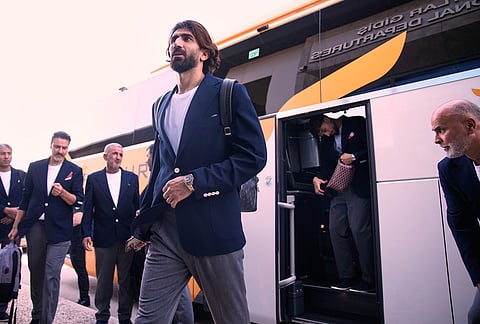Iran's goalkeeper Alireza Beiranvand and teammates arrive at Antalya airport, southern Turkey, before departing to Tijuana, Mexico, for the World Cup soccer tournament.