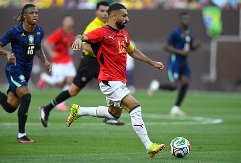 Egypt's Mohamed Salah (10) runs with the ball during an international friendly soccer match against Brazil in Cleveland.