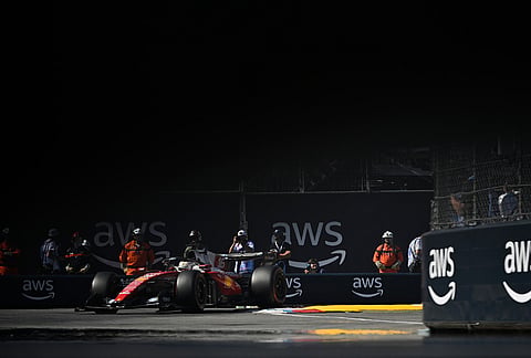 Ferrari driver Charles Leclerc of Monaco steers his car during the qualifying session for the Monaco F1 Grand Prix, at the Monaco racetrack.