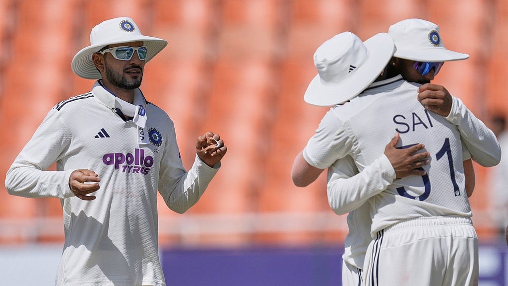 India's captain Shubman Gill, left, reacts after India won the cricket test match against Afghanistan in New Chandigarh, India, Monday, June 8, 2026. - AP Photo/Ashwini Bhatia