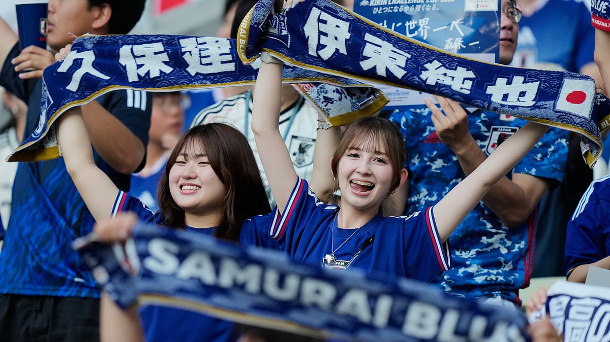 Japanese fans react ahead of the friendly soccer international between Japan and Iceland in Tokyo, Sunday, May 31, 2026. - AP/Eugene Hoshiko