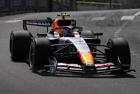 New Zealand's Liam Lawson steers his Racing Bull during the Formula One Monaco Grand Prix race at the Monaco racetrack.