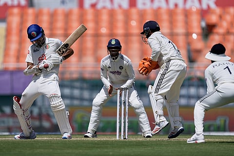 Afghanistan's Sediqullah Atal bats on day three of the cricket test match between Afghanistan and India in New Chandigarh, India.