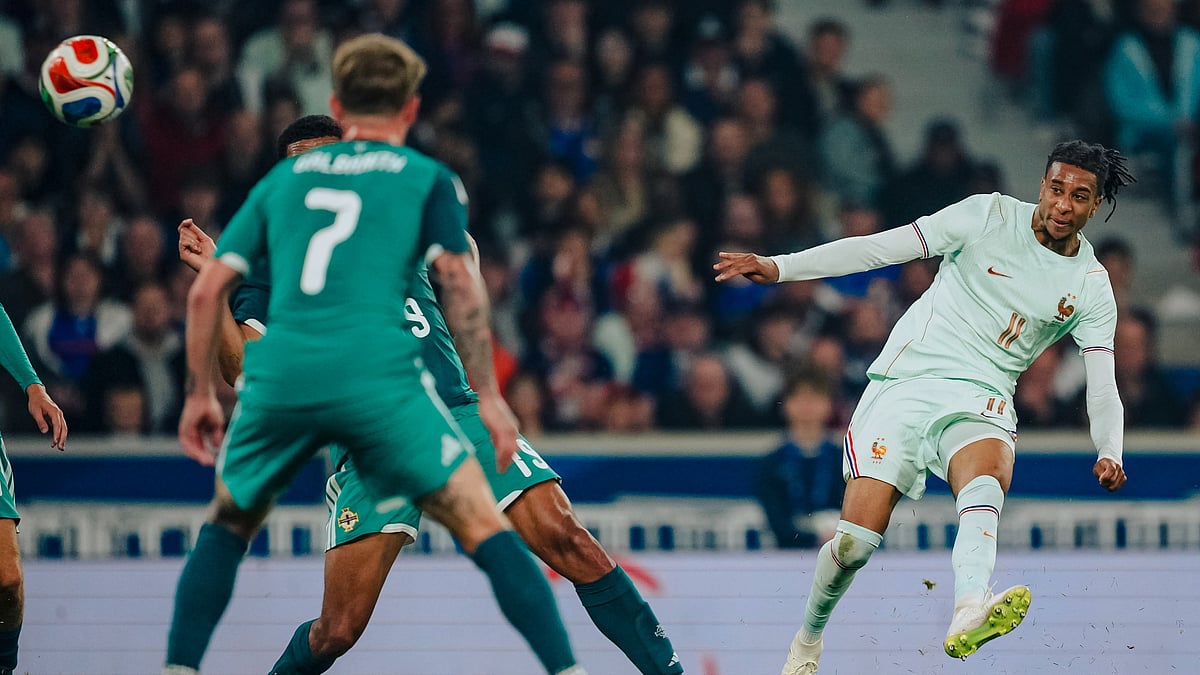 Michael Olise on his way to score a hattrick against Northern Ireland at Decathlon Arena - Stade Pierre-Mauroy in Lille, France.  - equipedefrance/X