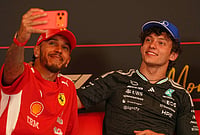 F1 Hungarian Grand Prix Preview: Lewis Hamilton Looks To Put Pressure On Kimi Antonelli As Title Race Heats Up | Photo: AP/Fatima Shbair : Mercedes driver Andrea Kimi Antonelli, right, of Italy, talks with Ferrari driver Lewis Hamilton, of Britain, during a press conference at the end of the Formula One Monaco Grand Prix race at the Monaco racetrack.