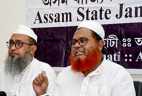 All India United Democratic Front (AIUDF) spokesperson Hafiz Rafikul Islam, right, addresses a press conference regarding Assam UCC bill, in Guwahati, Assam.