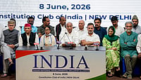 INDIA Bloc To Write To CJI On SIR, Seeks Dharmendra Pradhan's Resignation (PTI Photo/Salman Ali) : Lok Sabha LoP Rahul Gandhi, Congress President Mallikarjun Kharge, Samajwadi Party MP Akhilesh Yadav, TMC supremo Mamata Banerjee and others during a press conference after the INDIA bloc meeting, in New Delhi, Monday, June 8, 2026.