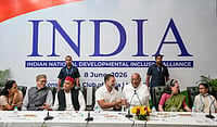  (PTI Photo/Salman Ali) : Congress President Mallikarjun Kharge, Lok Sabha LoP Rahul Gandhi, Samajwadi Party MP Akhilesh Yadav, NCP (SP) MP Supriya Sule, JKNC leader Omar Abdullah, Congress MP Sonia Gandhi and TMC supremo Mamata Banerjee during the INDIA bloc meeting, in New Delhi, Monday, June 8, 2026.