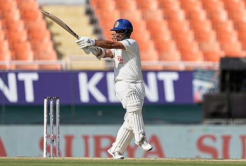 Afghanistan's captain Hashmatullah Shahidi bats on day two of the cricket test match between Afghanistan and India in New Chandigarh.