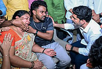 | Photo: @JaiTDP/X via PTI : Andhra Pradesh Minister Nara Lokesh meets family members of workers who were killed in the Visakhapatnam Steel Plant accident, in Visakhapatnam, Andhra Pradesh. 