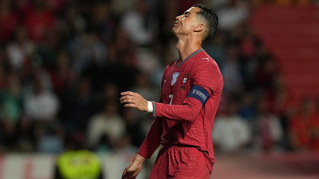 Portugal's Cristiano Ronaldo reacts during an international friendly soccer match between Portugal and Nigeria in Leiria, Portugal. - AP Photo