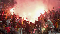 | Photo: PTI/Swapan Mahapatra : East Bengal supporters celebrate with firecrackers after their team’s victory in the Indian Super League (ISL) 2026 football match against Inter Kashi, in Kolkata.
