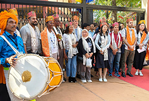 Delegates attending the '16th BRICS Agriculture Ministers' Conference' visit the Rajwada Palace, in Indore, Madhya Pradesh.