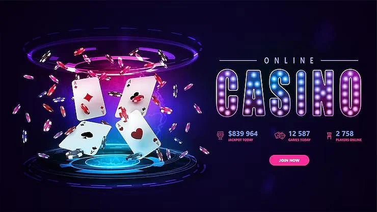 Online casino banner with neon sign and aces