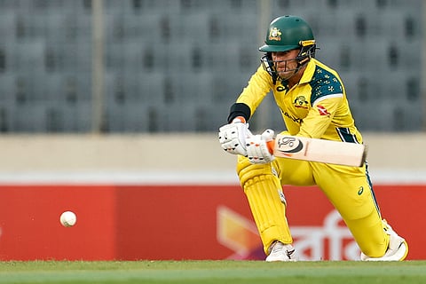 Australia's Alex Carey plays a shot during the first one day international cricket match between Australia and Bangladesh in Mirpur, Bangladesh.