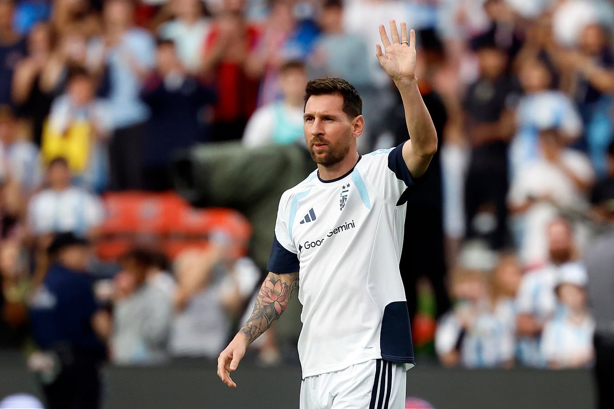 Lionel Messi of Argentina waves on prior to the international friendly match between Argentina and Iceland in Alabama, USA. - AP/Butch Dill