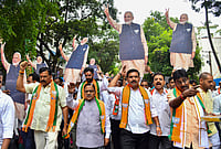 | Photo: PTI : BJP National General Secretary Radha Mohan Das Agrawal, party Karnataka President BY Vijayendra and other party leaders during celebrations marking Prime Minister Narendra Modi becoming India's longest-serving elected prime minister, in Bengaluru.