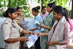 PTI; Representative image : Aspirants undergo security checks before they are allowed to appear for the Uttar Pradesh Police constable recruitment examination, in Prayagraj, Uttar Pradesh.