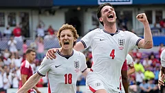 England's Declan Rice, right, celebrates with teammate Anthony Gordon after scoring a goal against Costa Rica during an international friendly soccer match between Costa Rica and England. - AP Photo