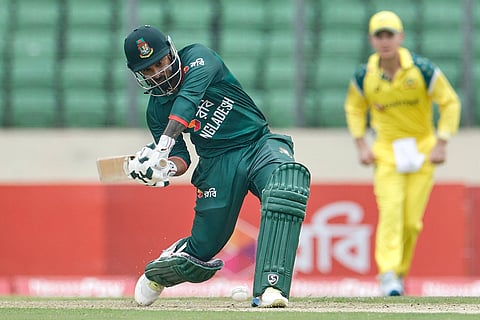 Bangladesh's Litton Das plays a shot during the first one day international cricket match between Australia and Bangladesh in Mirpur, Bangladesh.