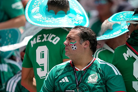 Mexico fans on the stands wait for the start of the World Cup Group A soccer match between Mexico and South Africa in Mexico City, Thursday, June 11, 2026.