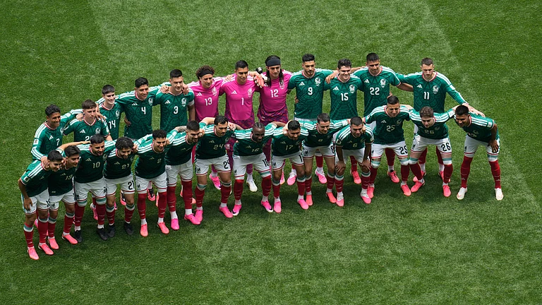 Team Mexico pose before the start of the World Cup Group A soccer match between Mexico and South Africa in Mexico City, Thursday, June 11, 2026. - (AP Photo/Ricardo Mazalan)