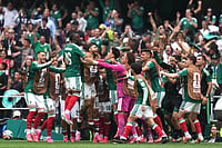 Mexico Vs South Africa, FIFA World Cup 2026 In Pics: See Best Photos From Group A Match AP Photo/Eduardo Verdugo : Mexico's Julian Quinones (16) celebrates with teammates after scoring their opening goal in the first half during the World Cup Group A soccer match between Mexico and South Africa in Mexico City, Thursday, June 11, 2026.